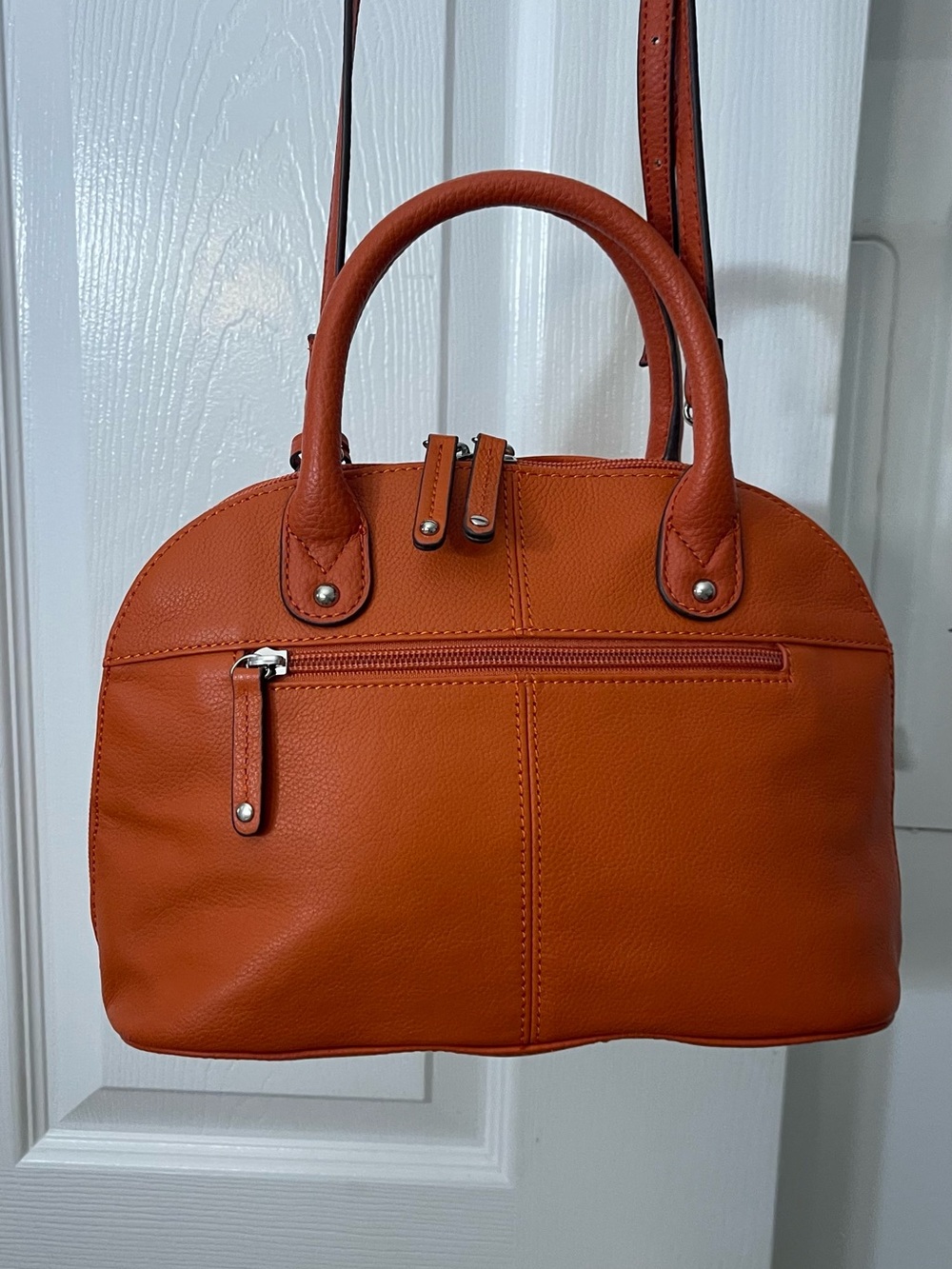 Tignanello Orange Leather Dome Satchel with Crossbody Strap